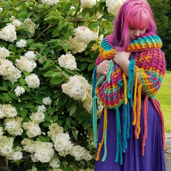 Lions & Yellowcake by Jennifer Weiler Accessories - Rainbow Sherbert Oversize Fringe Cowl Poncho